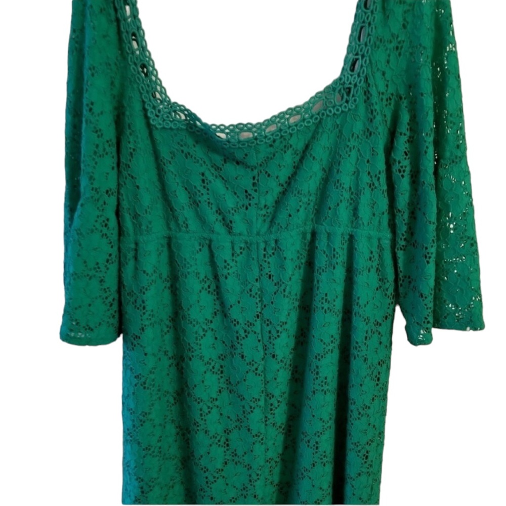 Laundry by Shelli Segal size Large green eyelet off Shoulder dress fits 10-12
